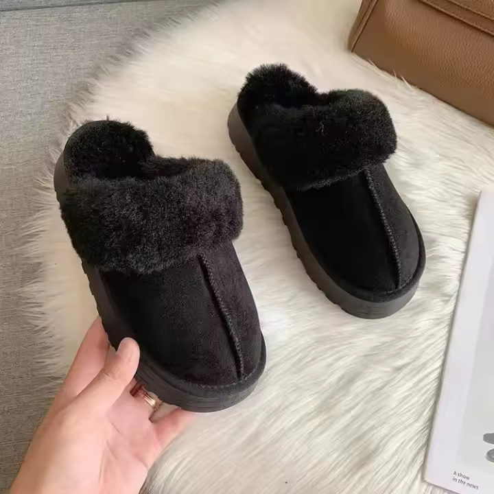 Botas De Piel De Vaca Para Mujer Invierno 2024 Moda Casual Coreana Versátil Cómodas Baotou Malla Roja Planas Abrazaderas De Lana Algodón - 1