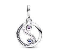Medallón de plata esterlina PANDORA con cristales azules y morados y esmalte morado，Viene con un embalaje de caja de regalo completo. - details 0