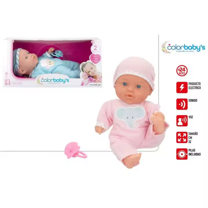 COLORBABY - BEBE BLANDITO 32 CM CON VOZ SONIDOS COLOR ROSAS Y AZUL CALIDAD ORIGINAL DE CONFIANZA - 1