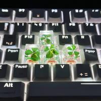 Juego De 4 Piezas De Keycap Para Teclado Mecánico DIY Flor Transparencia Resina Personalidad Cuatro Hojas De Grama - details 7