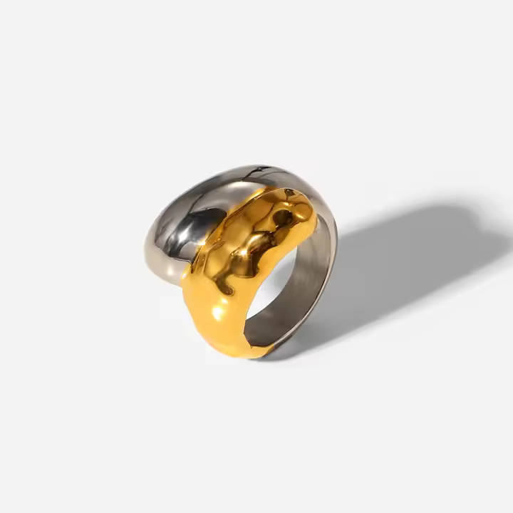 Anillo Cruzado De Acero Inoxidable Pulido Uworld Estilo Punk Con Conexión De Colores Plata Y Oro Para Mujer Joyería De Moda - 1