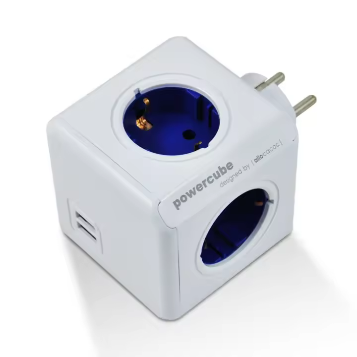 Enchufe modular ALLOCACOC, 4 tomas de corriente, 2 puertos USB, azul - 1