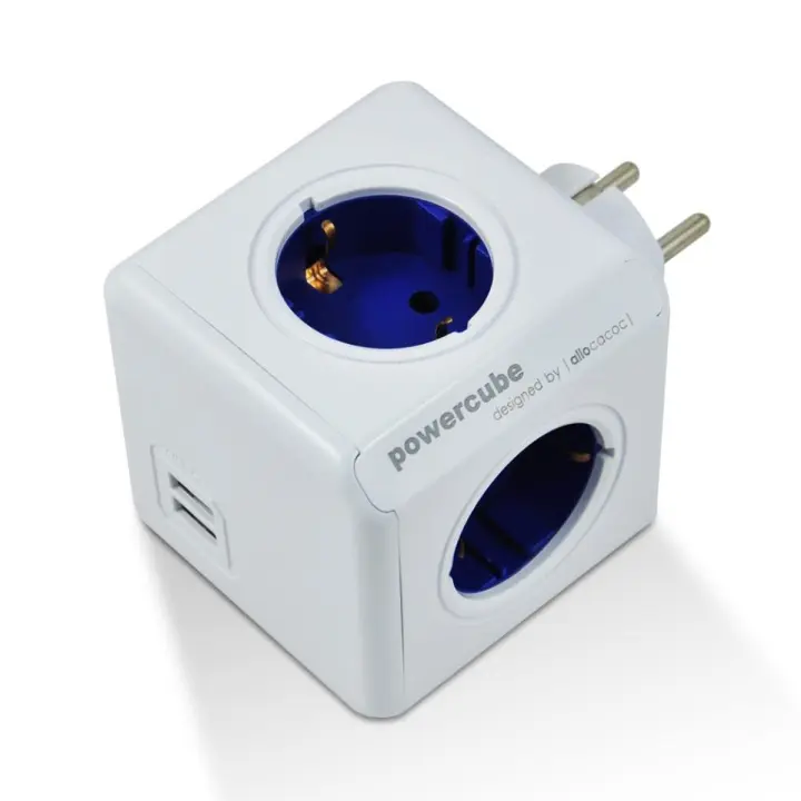 Enchufe modular ALLOCACOC, 4 tomas de corriente, 2 puertos USB, azul - 1