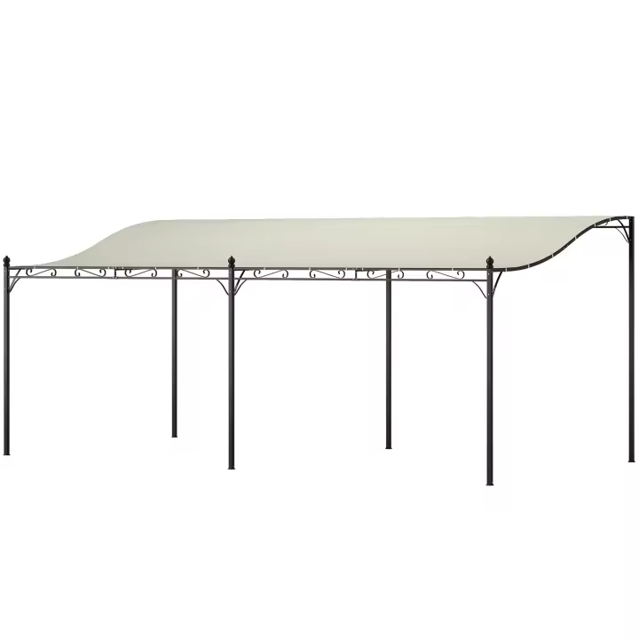 Outsunny Pérgola de Pared 6x3 m Cenador Gazebo con Techo de Poliéster Impermeable y Estructura Metálica Pabellón para Patio Terraza Balcón Crema - 1