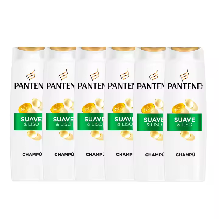 Pantene Pro-V Suave y Liso Champú para Pelo Encrespado y Apagado. Limpieza Suave y Protección de Enlaces Capilares. Sin Siliconas, Aceites Minerales ni Colorantes. Tecnología Active Nutri-Plex. 6 Unidades de 625ml - 1