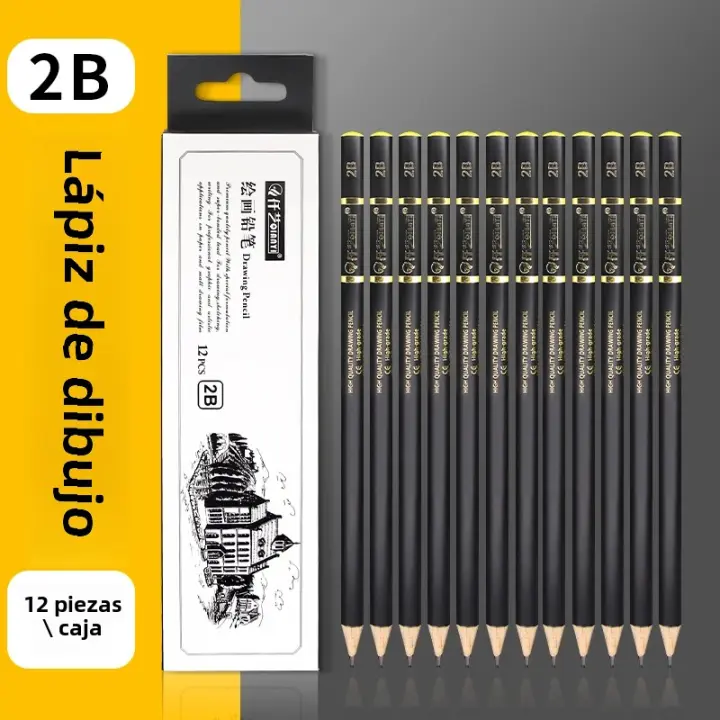 Juego De 12 Lápices De Boceto Profesional Para Dibujo 4H 2H H HB 2B 4B 6B 8B 10B 12B 14B Suministros De Arte De Línea Dura Madera - 1