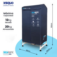 Secadora de ropa Secamatic Máxima XXL Control digital y mando a distancia,1500W, Capacidad Secado 12 kg y 20 Kg Tendedero. 4 niveles de uso, ECO, Turbo, Turbo boost y Solo aire. Temporizador digital 180 min, silencioso, multifunción. De XSQUO Useful Tech. - details 1