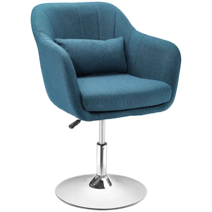 HOMCOM Butaca de Salón Giratoria 360° con Ruedas Silla de Oficina Cocina Peluquería con Altura Ajustable Respaldo Envolvente Reposabrazos y Cojín 60x60x79-91 cm - 1