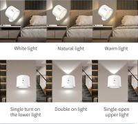 Lámpara De Pared LED Magnética Recargable Con Control Táctil Doble Cabeza Rotativa 360° Luz Sin Cable Para Dormitorio - details 4