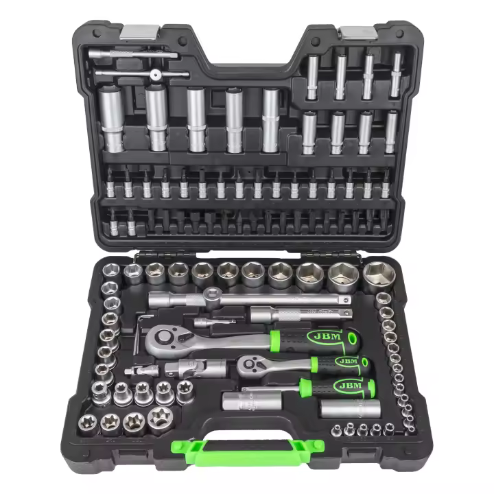 Maletín de Herramientas JBM modelo 52722 DE 108 PIEZAS CON VASOS HEXAGONALES CINCADO - Juego Completo de Herramientas Manuales para el Hogar. Moto, coche y Motor, Excelente Precio - 1