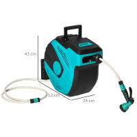 Outsunny Carrete de Manguera de Jardín 20M+1,95M Manguera de Riego Montado en Pared Enrollador Automático con 7 Modos de Pulverización 180° Giratorio 52x43x24 cm Negro y Verde - details 1