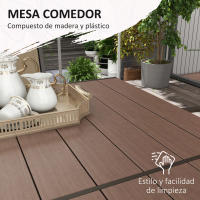 Outsunny Conjunto de Comedor de Exterior de 7 Piezas Conjunto de Mesa y 6 Sillas de Jardín con Sillas Apilables y Marco de Acero para Terraza Patio Caqui - details 4