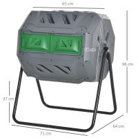 Outsunny Compostador de Tambor Giratorio con Capacidad 160 litros de Doble Cámara y Ventilación Marco de Acero para Residuos Orgánicos de Jardín 71x64x96cm - details 8