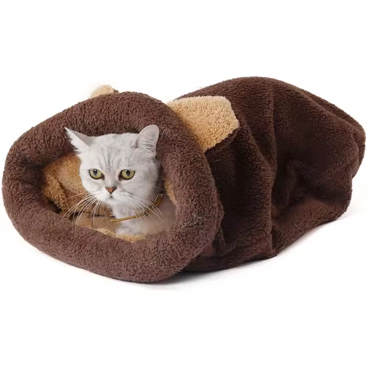 Saco de dormir para gatos suave y cómodo, cesta para gatos tipo iglú con forma de domo, 60 x 58 cm (marrón) - 1