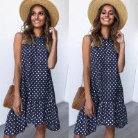Vestido De Polka Dot Con Volantes Para Mujer Sin Mangas Cuello Redondo Corte Largo Casual Vestido De Verano De Polyester - details 2