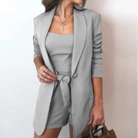Conjunto De Mujer Primavera/Verano Top De Tanque Sólido Chaqueta De Moda Shorts De Cintura Alta Tres Piezas High Street Polyester - details 31