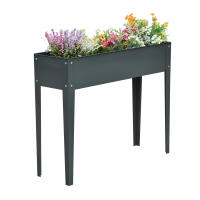 Outsunny Jardinera Elevada Cama de Jardín Elevada Rectangular Mesa de Cultivo para Plantas Verduras y Flores con 3 Orificios de Drenaje 100x30x80 cm Gris - details 0