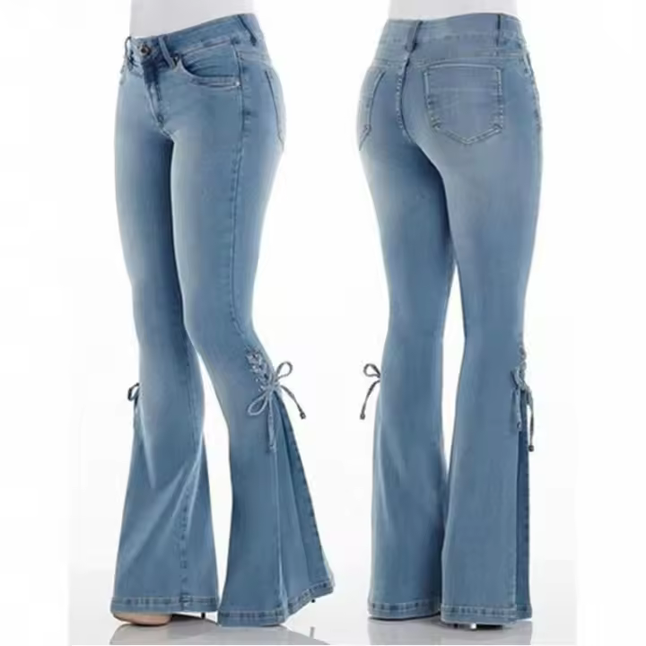 Pantalones vaqueros acampanados with Cordones para Mujer, medium shot, elásticos, acampanados, pantalones vaqueros para adolescentes - 1