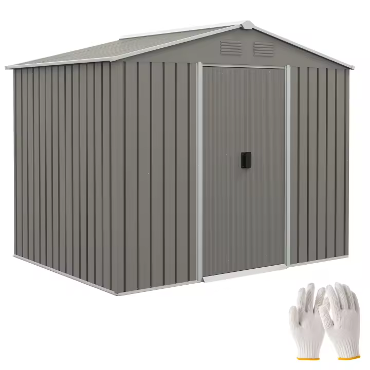 Outsunny Caseta de Jardín de 3,6 m² 236x174x190 cm Cobertizo Exterior de Acero Galvanizado para Almacenar Herramientas con Puertas Correderas y 4 Ventanas para Terraza Patio - 1