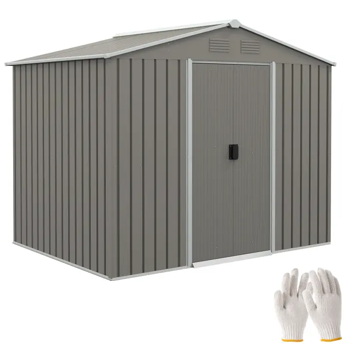 Outsunny Caseta de Jardín de 3,6 m² 236x174x190 cm Cobertizo Exterior de Acero Galvanizado para Almacenar Herramientas con Puertas Correderas y 4 Ventanas para Terraza Patio - 1