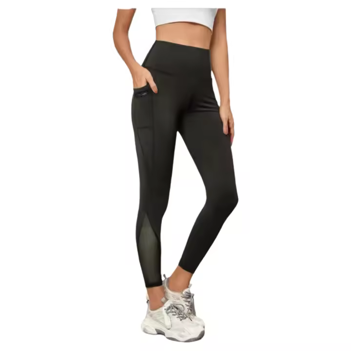 Pantalones De Yoga Para Mujer Cintura Alta Con Bolsillos Grandes Y Costuras De Malla Leggings Deportivos Casual Levantamiento De Glúteos Ropa De Fitness - 1