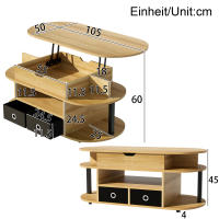 Mesa de Centro Moderna de Madera veteada con función elevadora, Espacio de almacenamiento y bolsillos de Tela Negra-Versátil, elegant y práctica para salones y despachos - details 0