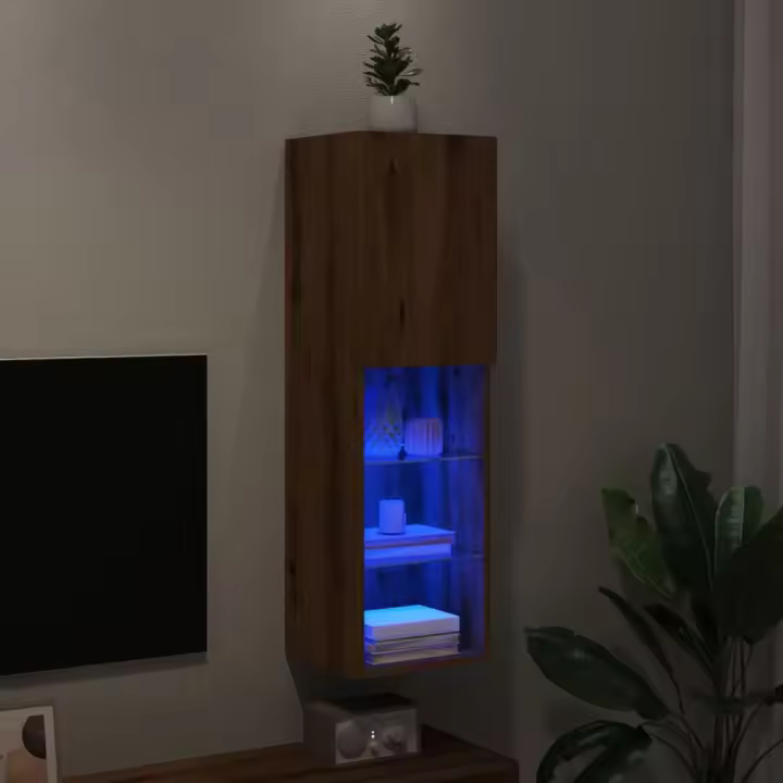 vidaXL Mueble para TV con luces LED roble artesanal 30,5x30x102 cm - 1