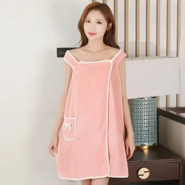 Toalla De Baño Coral Suave Y Absorbente Traje De Baño De Paja Espesado Toalla De Cuello Alto Camisola Para Mujer - 1