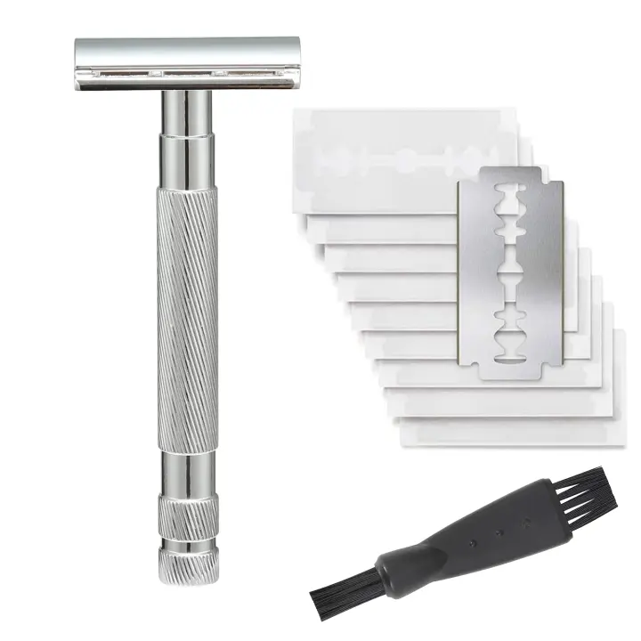 Afeitadora De Seguridad Con Doble Faja Larga Mango Acero Inoxidable Cabeza De Zinc Aleación Y Mango De Aluminio Reduce La Picazón Y Afeitado Smooth Para Rostro Cuerpo Y Bikini - 1