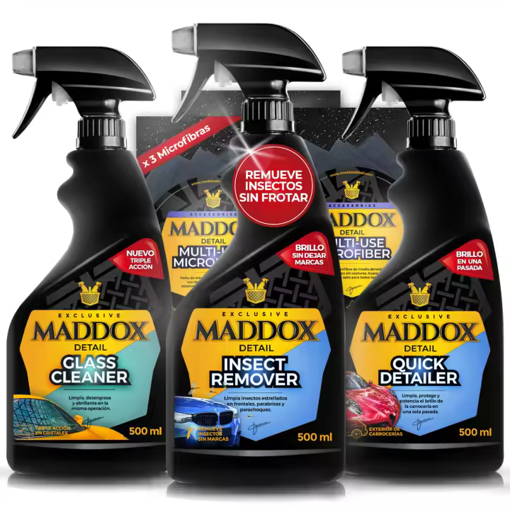 Maddox Detail - Kit Superior de Cuidado Automotriz para Limpieza y Protección Total | Insect Remover, Glass Cleaner, Quick Detailer y Multi-Use Microfiber. - 1