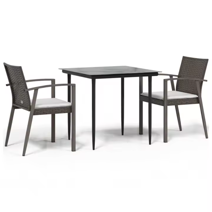 vidaXL Juego comedor jardín 3 piezas y cojines ratán sintético y acero - 1