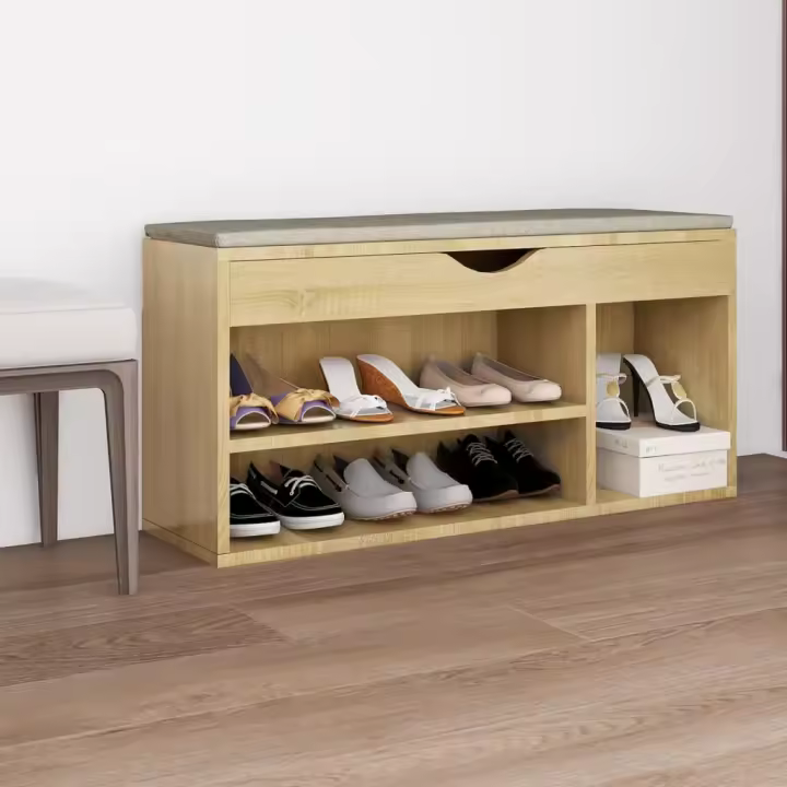 vidaXL Banco zapatero con cojín madera ingeniería sonoma 104x30x49 cm - 1