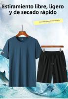 Camiseta Corta De Seda Hielo Para Hombre Alta Calidad Transpirable Conjunto De Deporte Al Aire Libre Cómodo Y Fresco Con Shorts De 5 Puntos - details 1