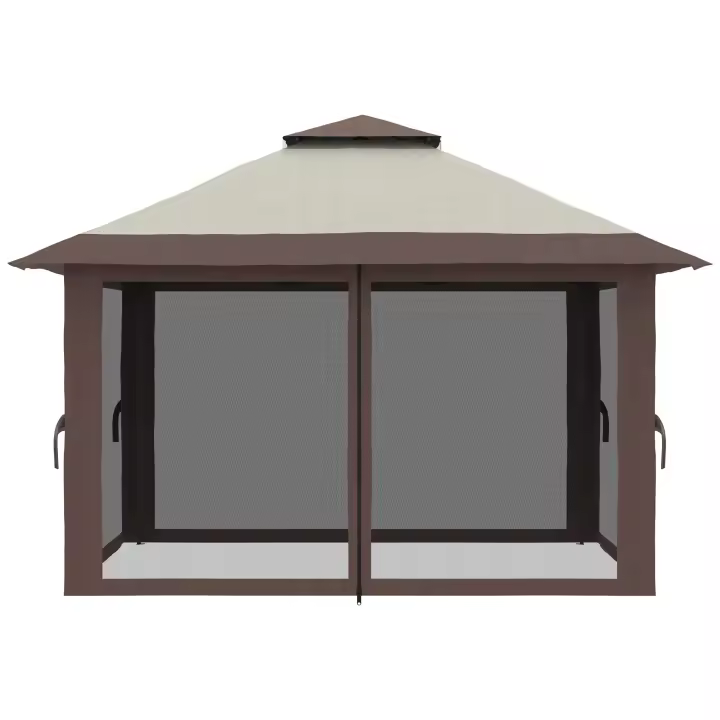 Cenador plegable 4x4m para jardín | Ajuste de Altura en 3 nivel | Techo con Protección UV50 + & Cortinas de Malla Anti-Mosquitos | Diseño Doble Toldo Beige Clásico | Ideal para Fiestas, eventos y reuniones en Aire Libre - 1
