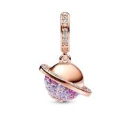 PANDORA Moments Planet Saturn 782433 C01-Coltando de Plata de Ley con aleación de metal Chapado en oro Rosa, compatible con Plumas Moments y ME, Lila, Plata de Ley, Circonita cúbica, viene con El original embalaje de Caja de Giunte. - details 0