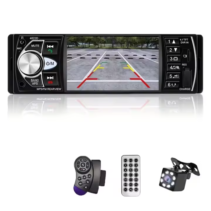 Autoradio Inalámbrico 4.1" - Pantalla LED Full Colour, Mandos en Volante, Reproducción Multimedia, Cámara de Visión Trasera 8 Luces, Sonido Surround - 1