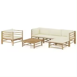 VIDAXL set de muebles para el jardín de 6 piezas con cojines fabricados en bambú en color blanco crema - 1