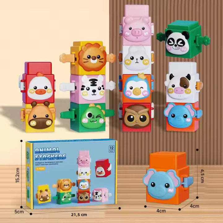 Juego De Bloques De Pila Educativo Para Bebés Animal De Cartoons Tabla De Juguete Bloques De Construcción Para Niños - 1