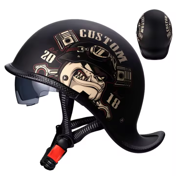 Casco De Motocicleta Retro Medio Cara Con Parabrisas Y Visores HD Para Hombres Y Mujeres Capaz De Ciclismo Y Scooter Material ABS Peso 900g - 1