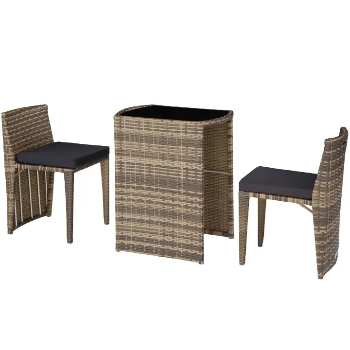 Tectake - Conjunto de ratán y aluminio Bistró Hamburgo  Muebles de Exterior impermeables de diseño elegante  Fino trenzado de poliratán resistente  Cojines cómodos e impermeables - 1