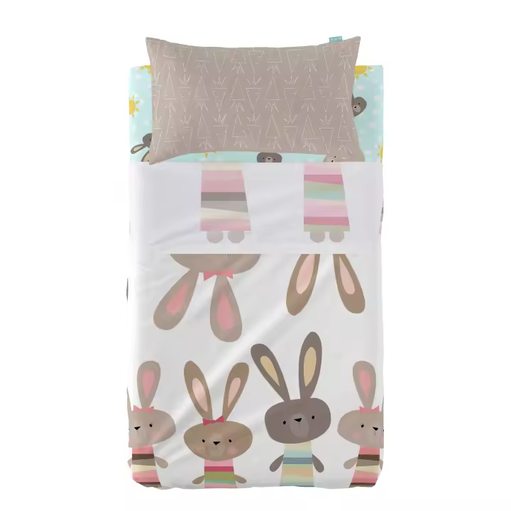 Happyfriday- Rabbit family Juego de sábanas cuna 2 piezas (No incluye bajera), Juegos de sábanas 100% Algodón, calidad de 150 TC, Fabricado en España - 1