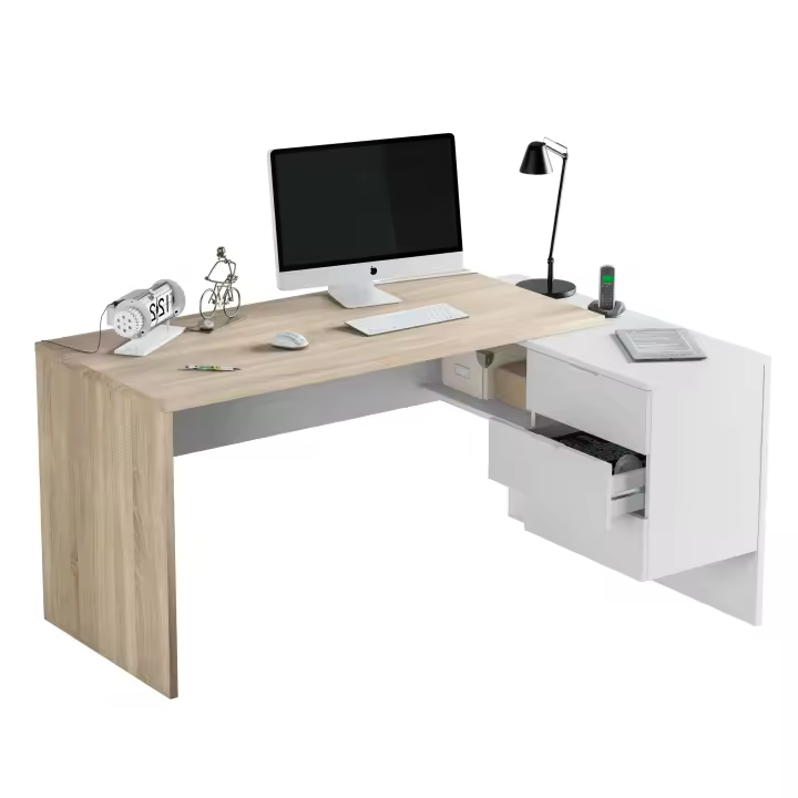 Pack Muebles Despacho Completo Moderno 2 Mesas Escritorio Con Buck 5 Armarios Color Blanco Y Roble - 1