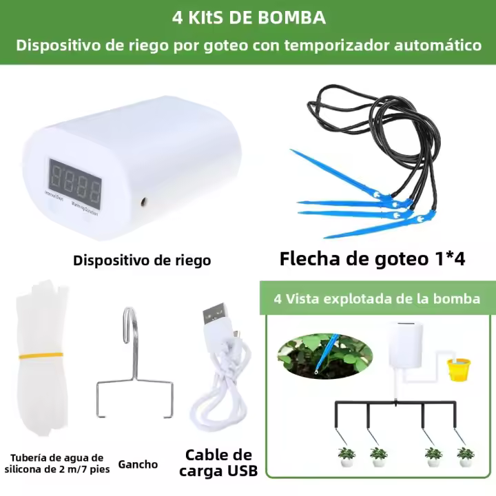 Kit De Riego Automático Para Plantas Y Flores Con Bomba Y Drip Irrigación Herramienta De Jardín Con Timer De 2/4/8/16 Cabezas - 1