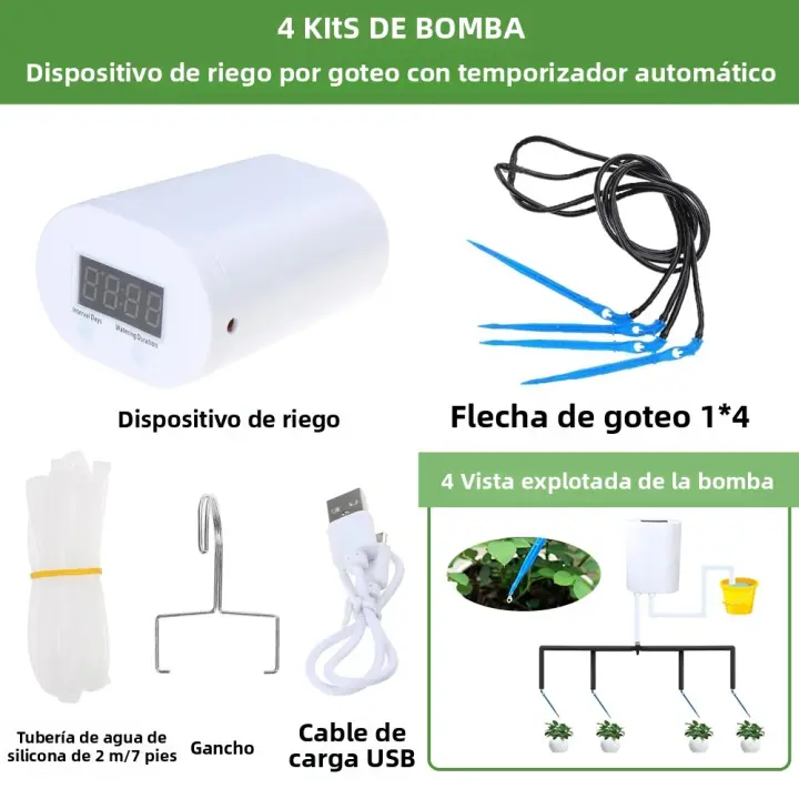 Kit De Riego Automático Para Plantas Y Flores Con Bomba Y Drip Irrigación Herramienta De Jardín Con Timer De 2/4/8/16 Cabezas - 1