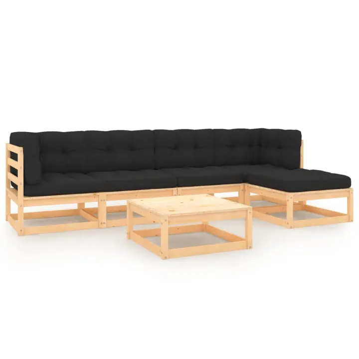 vidaXL Juego de muebles de jardín 6 pzas y cojines madera maciza pino - 1