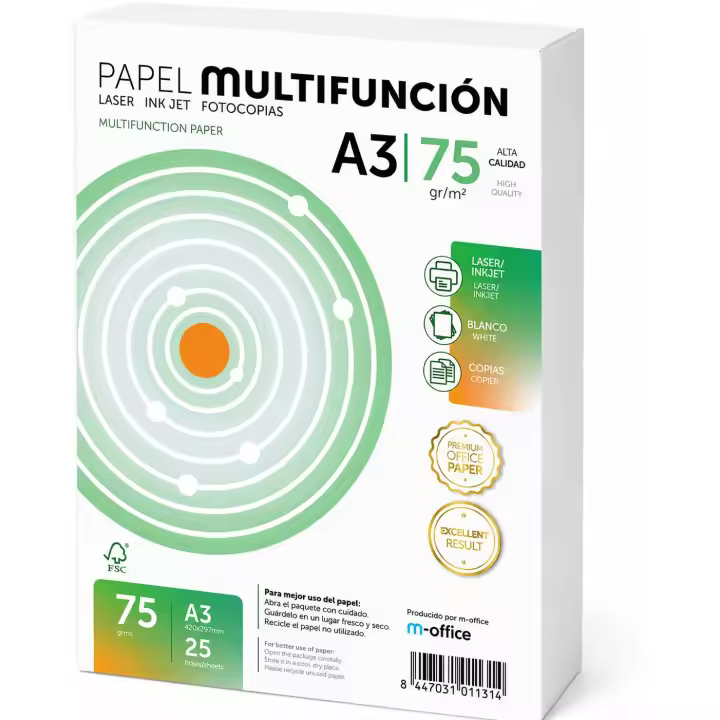 Folios A3 de gramaje variable y cantidades diversas, Papel multiusos para impresora, Folios para impresoras láser e inyección, Fotocopiadora, Fax, Para uso de oficina, Material escolar, Paquete de folios. m-office - 1