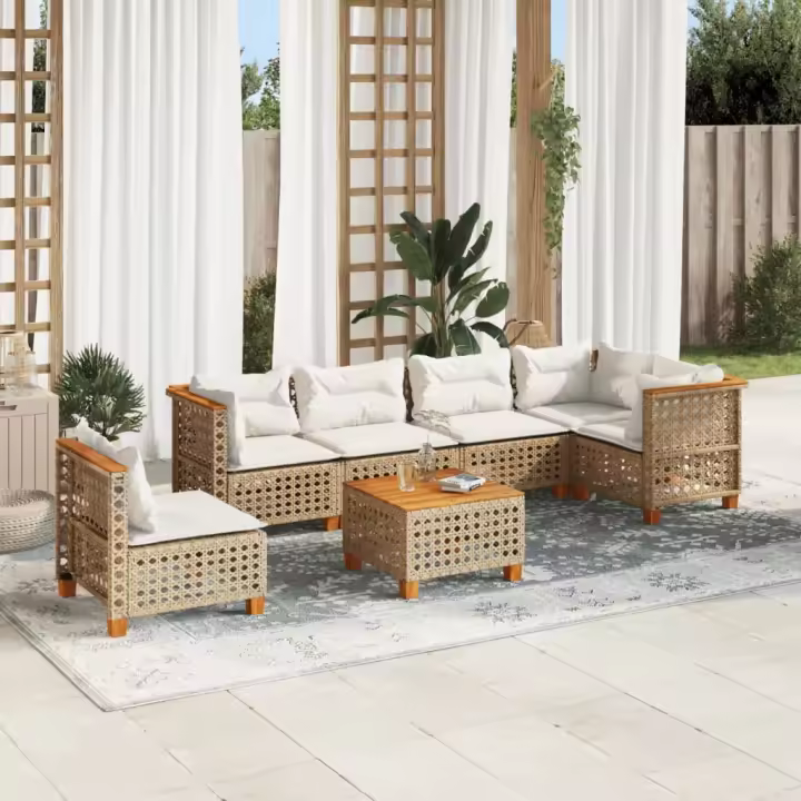 vidaXL Set sofás de jardín 7 piezas y cojines ratán sintético beige - 1