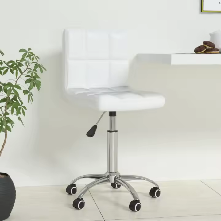 vidaXL Silla de oficina giratoria de cuero sintético blanco - 1