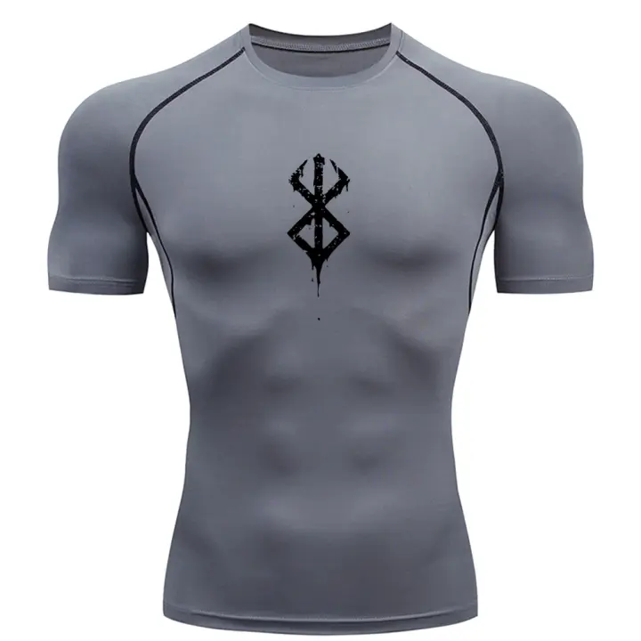 Camiseta De Compresión Para Hombre Técnica De Secado Rápido Para Gimnasio Y Correr Manga Corta Estilo Casual Con Impresión - 1