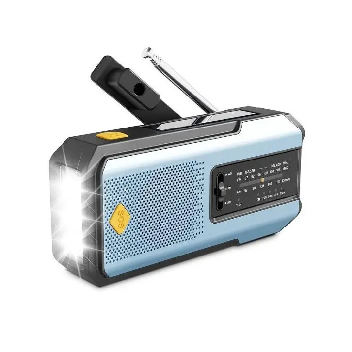 Radio manual de emergencia con manivela y linterna de 3 LED, radio meteorológica portátil AM/FM/NOAA con cargador de teléfono, radio solar con carga USB para acampar en interiores y exteriores, alarma SOS - 1